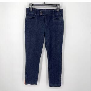 Anthropologie The Essential Slim Jeans Women Sz 2 Dark Wash Split Hem Cropped